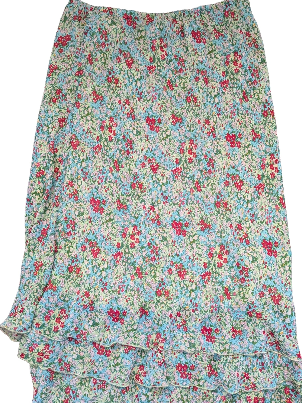 Elementz Floral Ruffle Midi Skirt in Blue, Pink & Green
